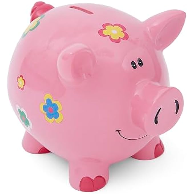 rayihni LARGE PINK PIG PIGGY BANK MONEY BOX WITH FLOWERS FOR GIRLS ADULTS AND CHILDREN - Image 5